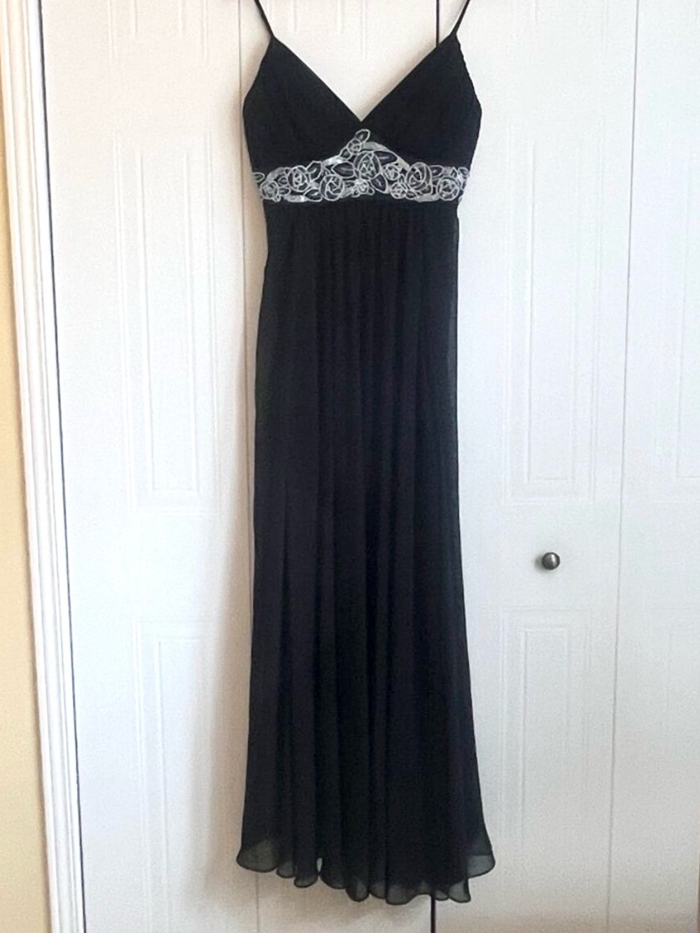 Hand Beaded Chiffon Gown Black Maxi Sz S "Majora" Brand
